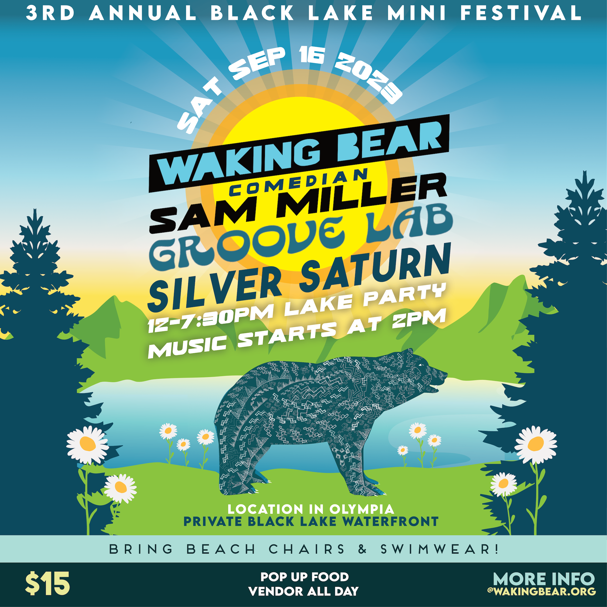 3rd Annual Black Lake Mini Festival – Elevator Operator, Groove Lab & Silver Saturn AND Special Guest, Comedian Sam Miller!